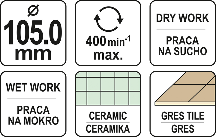 Wiertło koronowe diamentowe do gresu i ceramiki YATO 105 mm (YT-60435) - obraz 4