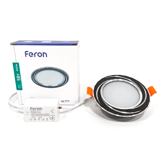 Светодиодный светильник Feron AL777 5W 400Lm 4000K черный / хром (LED панель круглая) Ø93x28мм - изображение 2