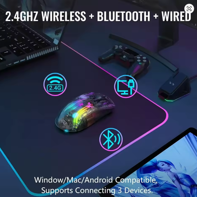 Мышь беспроводная игровая Attack Shark X2 PRO безшумная с зарядной базой 2,4G+Bluetooth Black - изображение 5
