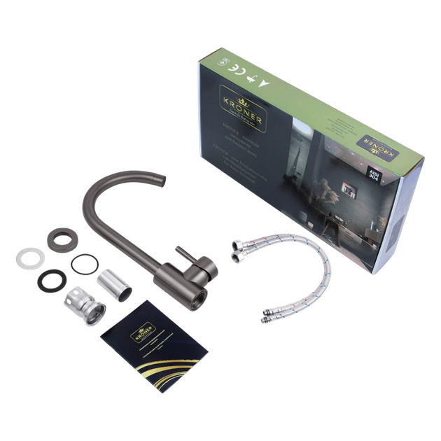 Комплект кухонної мийки Kroner KRP Derby - 6050HM PVD (2,5/0,5 мм) - зображення 19