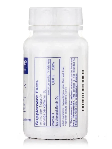 Витамин Д3 Pure Encapsulations (Vitamin D3) 1000 МЕ 60 капсул - изображение 2