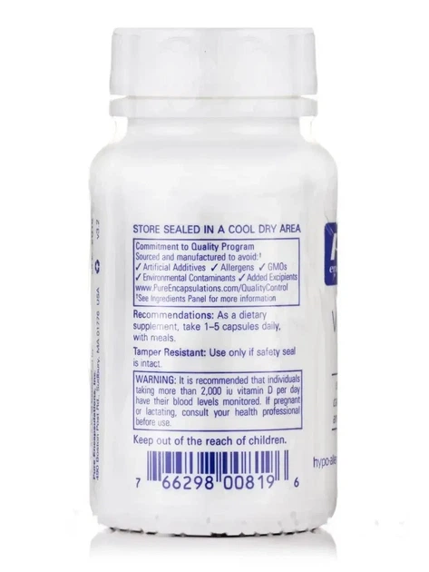 Витамин Д3 Pure Encapsulations (Vitamin D3) 1000 МЕ 60 капсул - изображение 3
