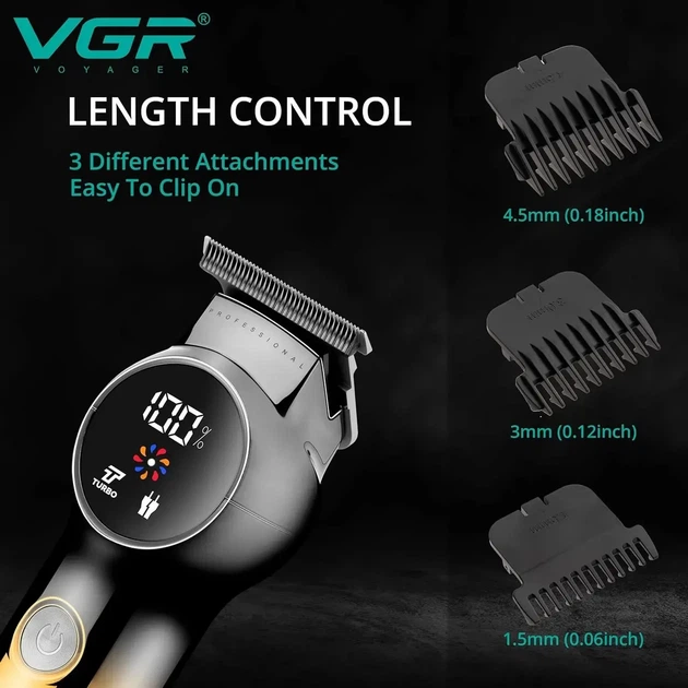 Машинка для стрижки волос VGR V-989 с USB 1200 mAh и LED дисплеем Золотистый 9095 - изображение 8