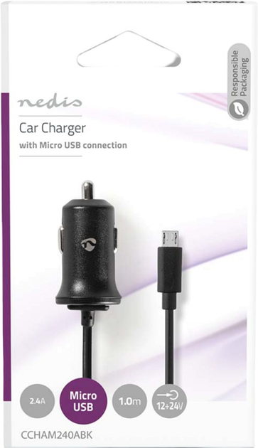 Ładowarka samochodowa Nedis Car Charger Micro USB 12V 2.4A 12W Black (CCHAM240ABK) - obraz 5