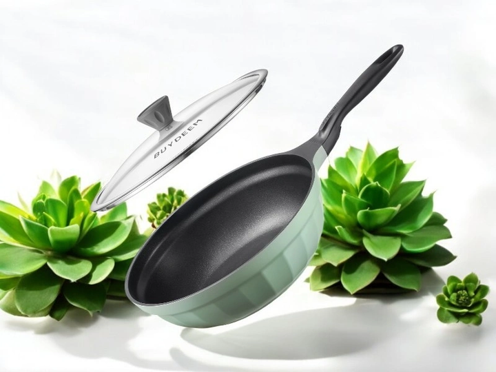 Сковорода Buydeem алюмінієва зі скляною кришкою Cozy Greenish 30 см (6950386617252) - зображення 5