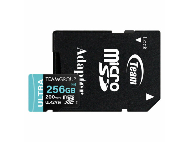 Карта пам'яті Team 256 GB MicroSDXC Ultra UHS-I U3 Class 10 + SD-адаптер (TULMSDX256GIA2V3022503) - изображение 1