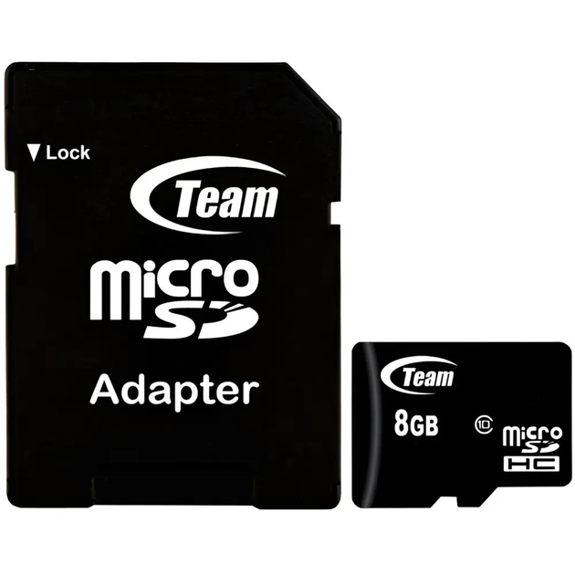 Карта памяти MicroSDHC 8GB Class 10 Team + SD-adapter (TUSDH8GCL1003) - изображение 1
