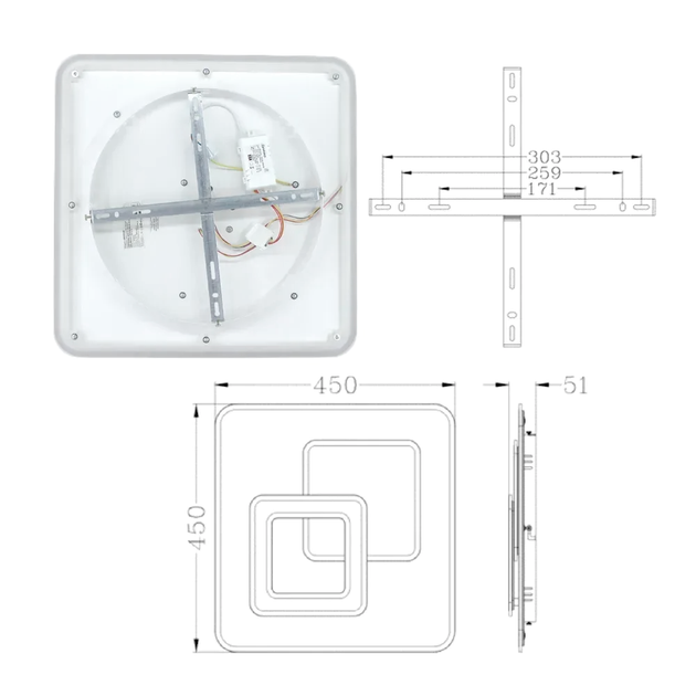 Керована світлодіодна LED люстра Esllse UNIVERSE 85W S ON/OFF "три квадрати" 450х450х51мм біла + чорна 5600Lm - Фото 5 Керована світлодіодна LED люстра Esllse UNIVERSE 85W S ON/OFF "три квадрати" 450х450х51мм біла + чорна 5600Lm - зображення 5