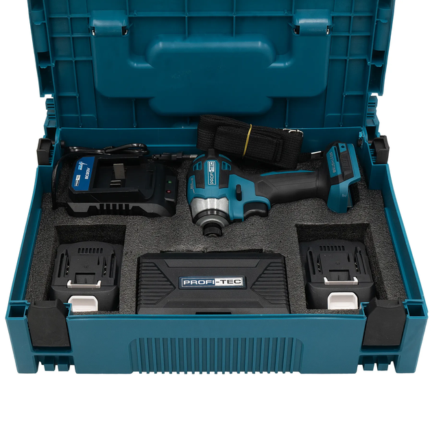 Мощный аккумуляторный импульсный винтоверт PROFI-TEC PID1820BL POWERLine: с АКБ 2шт 20V 2Ач, набор бит - изображение 9