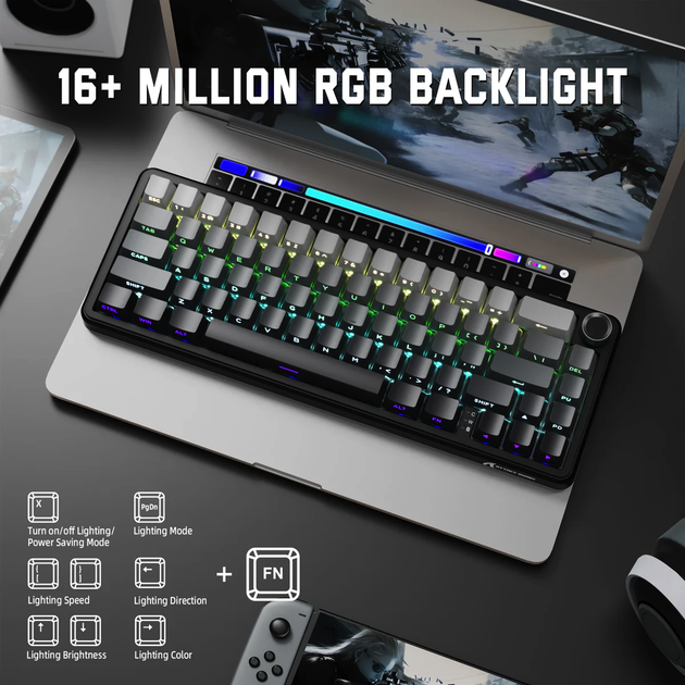 Бездротова механічна клавіатура ATTACK SHARK X66 (60% ANSI Layout), Hot-Swap, WIRED+2.4G+BT5.0, Moonlit Night - изображение 6