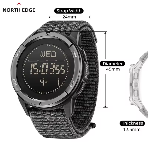 Часы мужские электронные North Edge Alps Black водостойкие, тактические, противоударные, с компасом - изображение 8