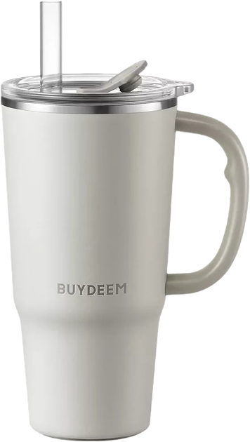 Kubek termiczny Buydeem ze słomką Oat White 700 ml (6950386617443) - obraz 1
