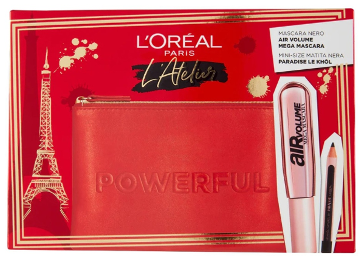 Zestaw L'Oreal Paris Kredka do oczu Midnight Black 101 + Tusz do rzęs Air Volume Mega Czarny 9.4 ml + Kosmetyczka (8054800350614) - obraz 1
