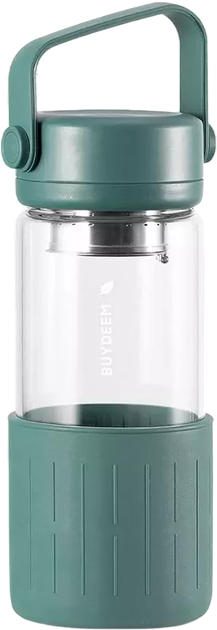 Термопляшка Buydeem скляна з заварником Cozy Greenish 300 мл (6950386618204) - зображення 1