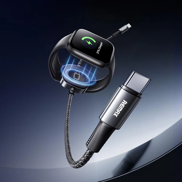 Кабель Remax C31 Velocity Type-C to Type-C 65W + зарядка для годинника (1.2m) - Фото 3 Кабель Remax C31 Velocity Type-C to Type-C 65W + зарядка для годинника (1.2m) - зображення 3