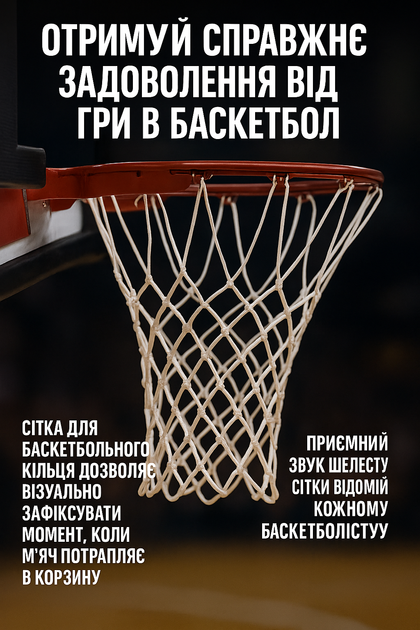 Сетка для баскетбольного кольца Optunas Basketball Net Белая (нитка 7 мм) 2 шт. в комлекте - изображение 2
