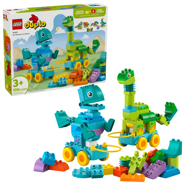 Конструктор LEGO Duplo Динозавры на колесах 3в1 108 элементов (10451) - Фото 3 Конструктор LEGO Duplo Динозавры на колесах 3в1 108 элементов (10451) - изображение 3