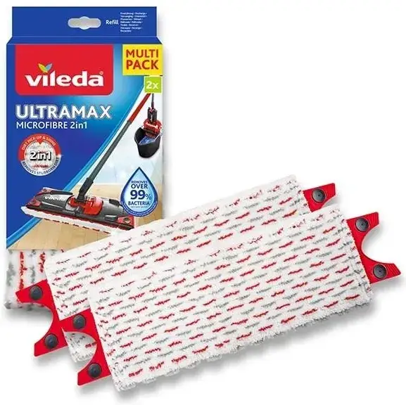 Сменная насадка для швабры Vileda UltraMax, UltraMax Turbo микрофибра 2в1, для плоских швабр, 35 x 14 см, в комплекте 2 шт - изображение 2