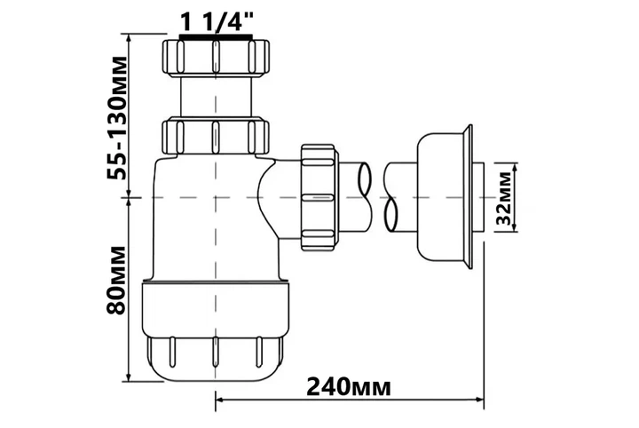 Сифон низкий для умывальника/биде без слива McALPINE HC2 (1 1/4х32) - изображение 2