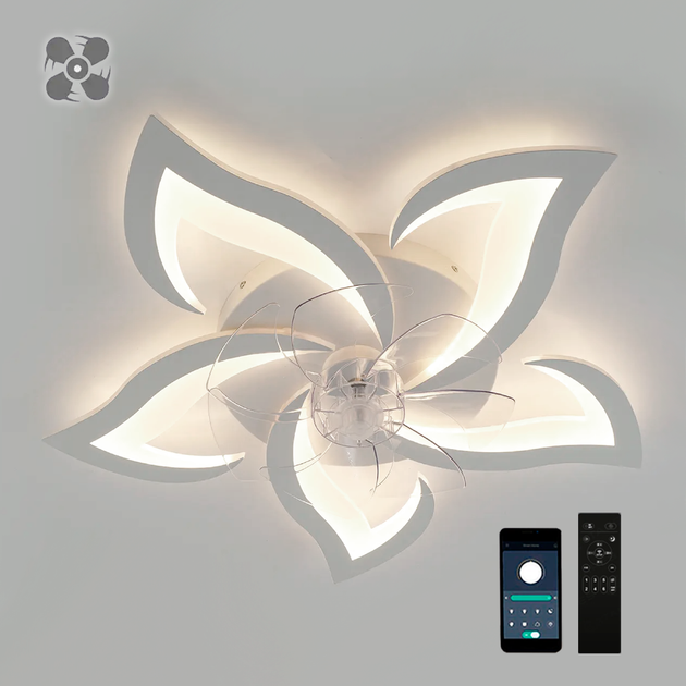 Керована світлодіодна люстра з вентилятором FAN ELLA 72W+18W 5F APP біла Esllse Ø680x120мм LED WHITE - Фото 1 Керована світлодіодна люстра з вентилятором FAN ELLA 72W+18W 5F APP біла Esllse Ø680x120мм LED WHITE - зображення 1