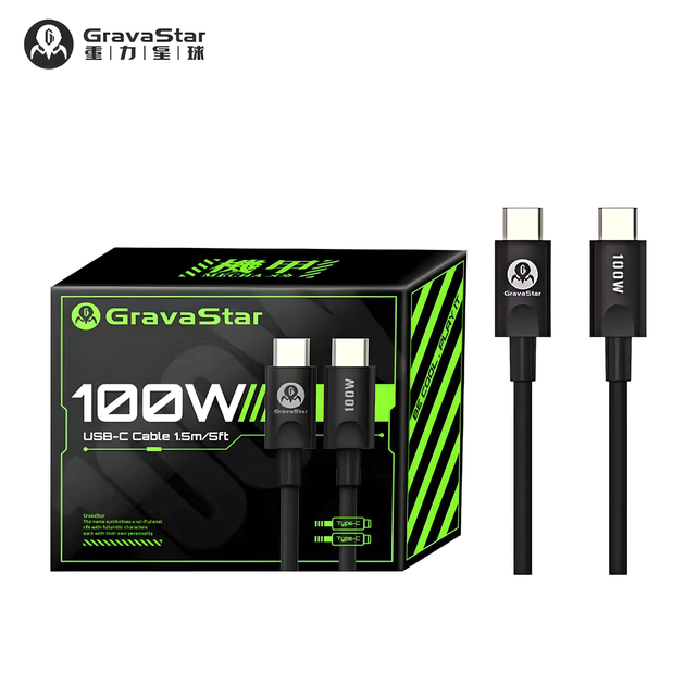 Зарядный кабель GRAVASTAR Type-C to Type-C 5A, прочный прорезиненный, 1.5м, чёрный - изображение 2