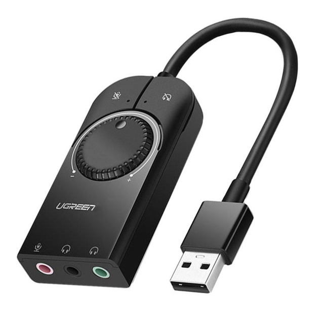 Зовнішня звукова карта Ugreen USB 2.0 c регулятором гучності CM129 (Чорна, 15см) - изображение 2