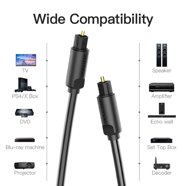 Кабель мультимедійний аудіо оптичний Vention BAEBJ Toslink S/PDIF (Чорний, 5м) - зображення 4