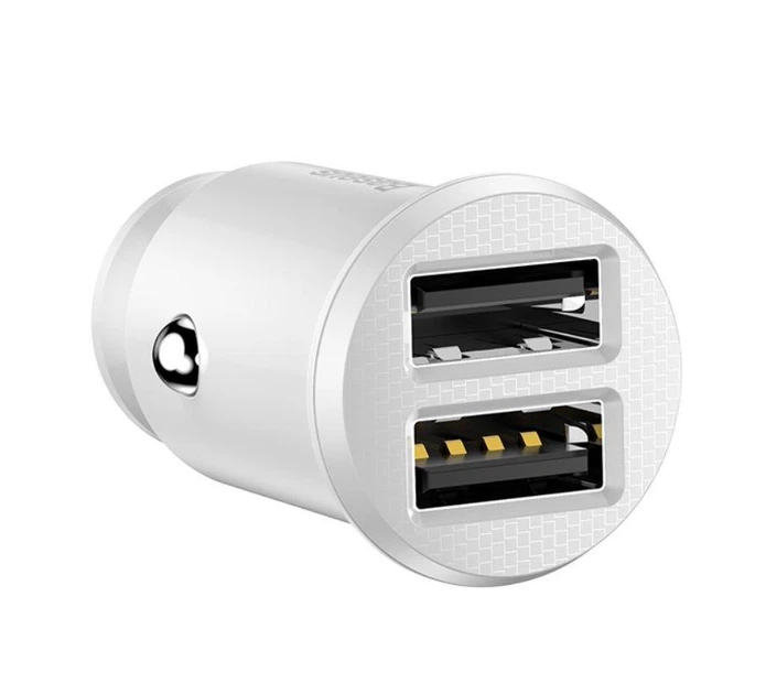 Автомобільний зарядний пристрій BASEUS С8-K Grain Mini Smart Car Charger 3.1 A (Білий, два USB-порта) - изображение 3