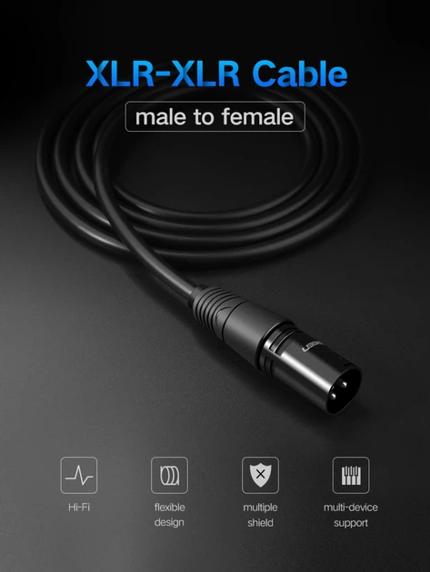 Мікрофонний кабель Ugreen AV130 XLR Male to Female Microphone Cable (Чорний, 2м) - изображение 3