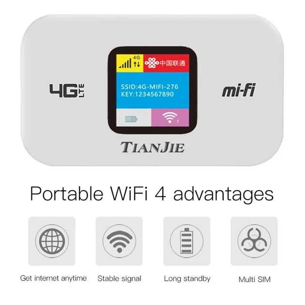 Wi-Fi роутер TIANJIE 4G 150Mbps M800-3-LCD (Білий) - изображение 3