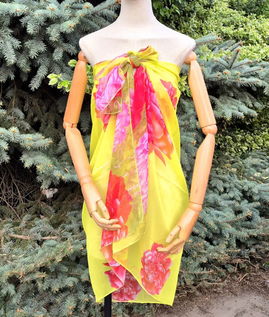 Легке парео Адріана квіти шифон One Size 150*100 см жовтий 125-30 - зображення 2