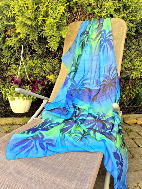 Легке парео Адріана пальми шифон One Size 150*100 см блакитний 125-25 - зображення 2