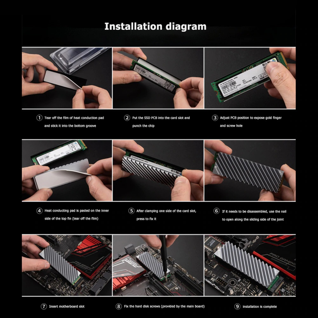 Радіатор охолодження Jonsbo M.2 2280 для SSD NVMe тепловідвід з алюмінієвого сплаву з тепловою прокладкою Сірий (CN160019) - изображение 5