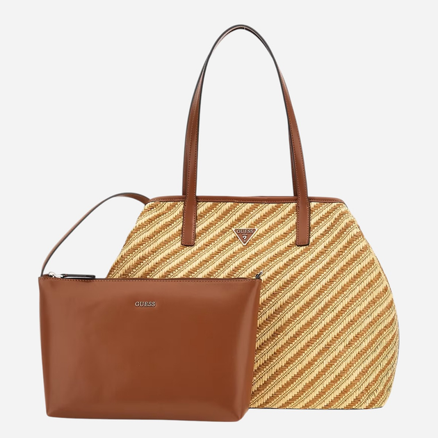 Zestaw (torebka shopper + kosmetyczka) damski Guess Vikky II HWWS9318290-NTC Brązowy - obraz 1