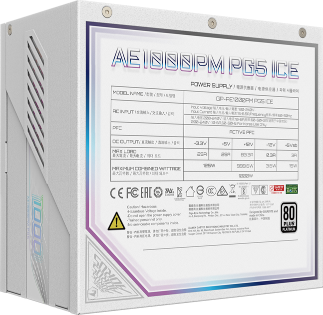 Zasilacz Gigabyte AORUS ELITE P1000W 80+ Platinum White (GP-AE1000PM PG5 ICE) - obraz 6