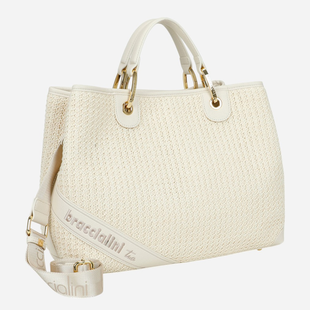 Torebka shopper damska materiałowa Braccialini Beth B18200-TY-001 Biała - obraz 3