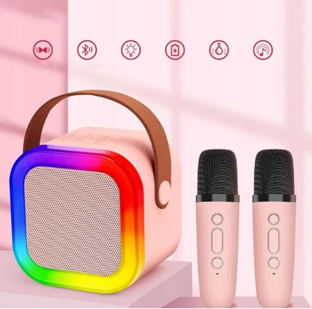 Дитяче Бездротове Караоке K-12 Bluetooth Колонка + 2 Мікрофони Rgb Підсвічування Рожевий - зображення 2