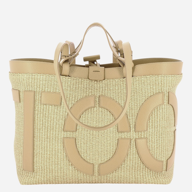 Torebka shopper damska duża IUNTOO Sibilla 181202-NATURALE+CAMMELLO-C81 Beżowa - obraz 2