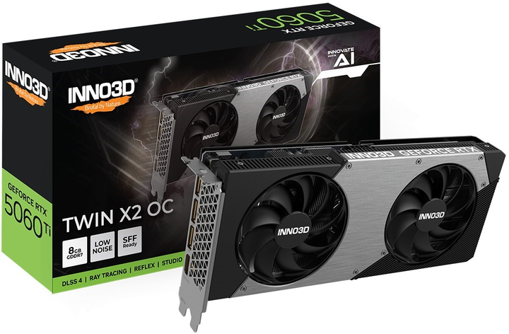 Відеокарта INNO3D PCI-Ex GeForce RTX 5060 Ti TWIN X2 OC 8GB GDDR7 (128bit) (2602/28000) (HDMI, 3 x DisplayPort) (N506T2-08D7X-193075N) - зображення 2