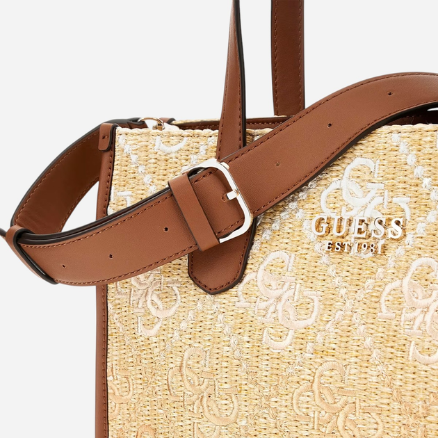 Torebka shopper damska materiałowa Guess Silvana HWSW8665220-COL Brązowa - obraz 4