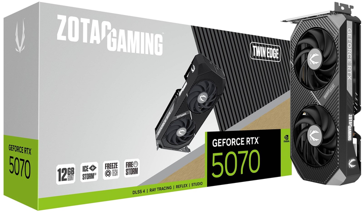 Відеокарта Zotac PCI-Ex GeForce RTX 5070 Twin Edge 12GB GDDR7 (192bit) (2512/28000) (HDMI, 3 x DisplayPort) (ZT-B50700E-10P) - зображення 7