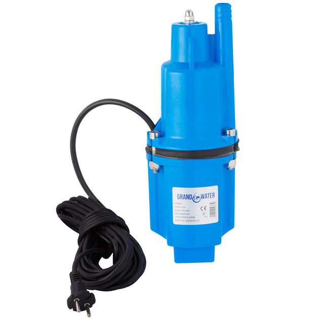 Насос колодязний GRANDWATER вібраційний XVM60 250Вт Hmax 72м 1м³/ч з верхнім забором води CV030001 - зображення 1