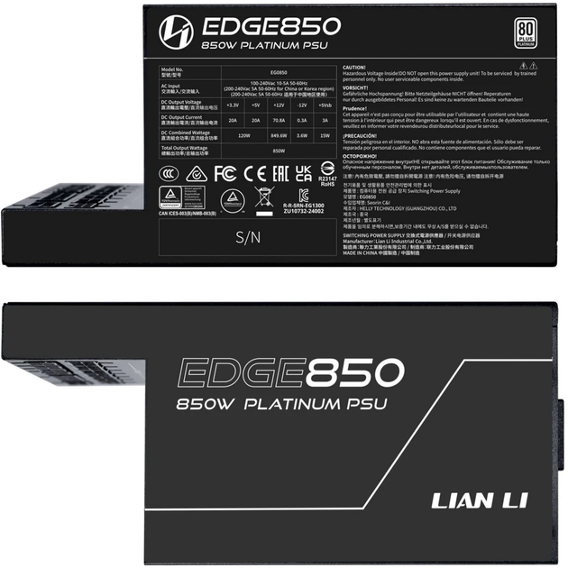 Zasilacz Lian Li EDGE EG0850 850W 80 Plus Platinum Black (EG0850 BLACK) - obraz 7