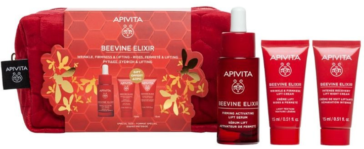 Zestaw do pielęgnacji twarzy Apivita Beevine Elixir Serum 30 ml + Krem do twarzy 15 ml + Krem na noc 15 ml + Kosmetyczka (ZES5201279102074) - obraz 1