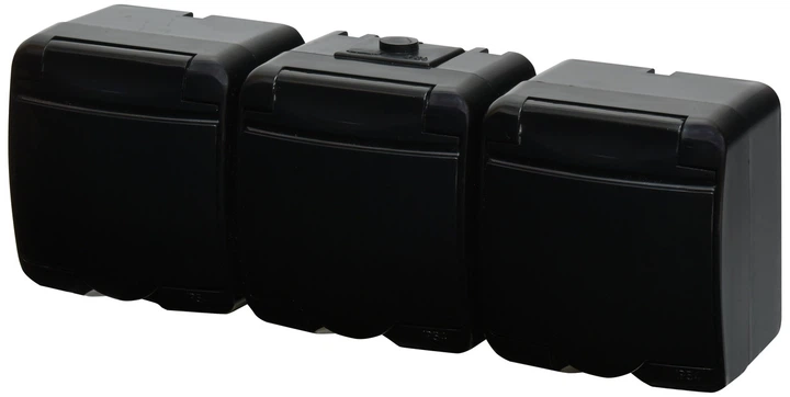 Розетка потрійна IP54 з з/к ETI RHE-3s-BL Чорна з кришкою 4668095 (зовнішня) - Фото 1 Розетка потрійна IP54 з з/к ETI RHE-3s-BL Чорна з кришкою 4668095 (зовнішня) - изображение 1