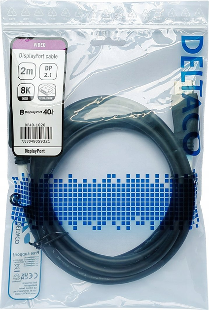 Kabel Deltaco DisplayPort 2.1 2 m Black (DP40-1020) - obraz 2