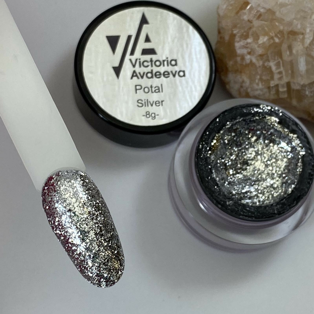 Гель для дизайна (жидкая слюда) Potal Silver (серебряная) Victoria Avdeeva 8 г - Фото 5 Гель для дизайна (жидкая слюда) Potal Silver (серебряная) Victoria Avdeeva 8 г - изображение 5