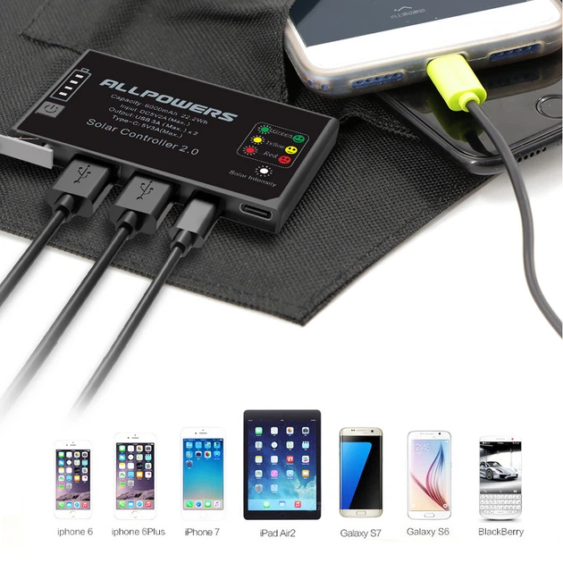 Портативна сонячна панель Allpowers 5V 15 W 10000 mAh Кемпінгова туристична переносна панель чорна - зображення 8