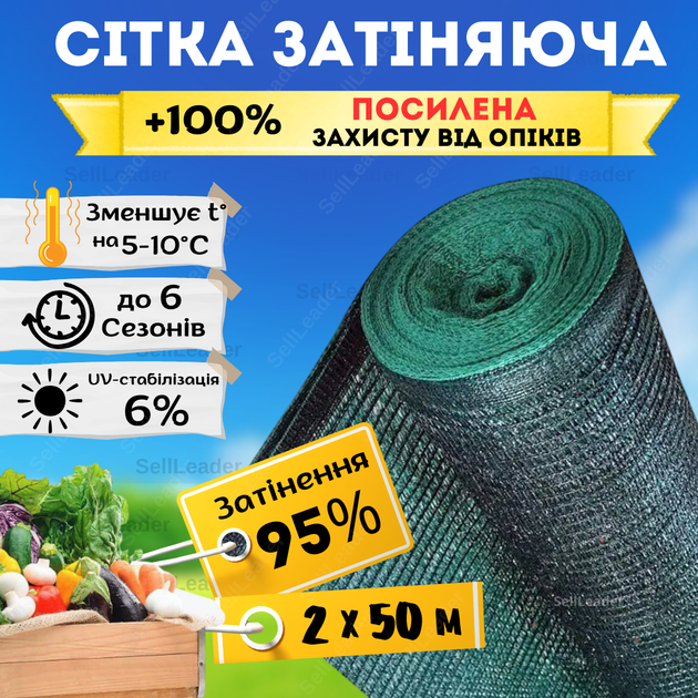 Сетка затеняющая солнцезащитная 95% 2х50м Bradas от солнца для затенения огорода теплиц накрытия беседки - Фото 1 Сетка затеняющая солнцезащитная 95% 2х50м Bradas от солнца для затенения огорода теплиц накрытия беседки - изображение 1