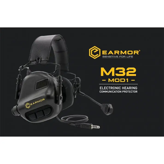 Тактичні активні навушники Earmor М32 + кріплення чебурашка OPS Core Чорний - зображення 6